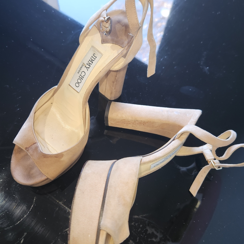 Jimmy Choo Tan Suede Ankle Strap Heels